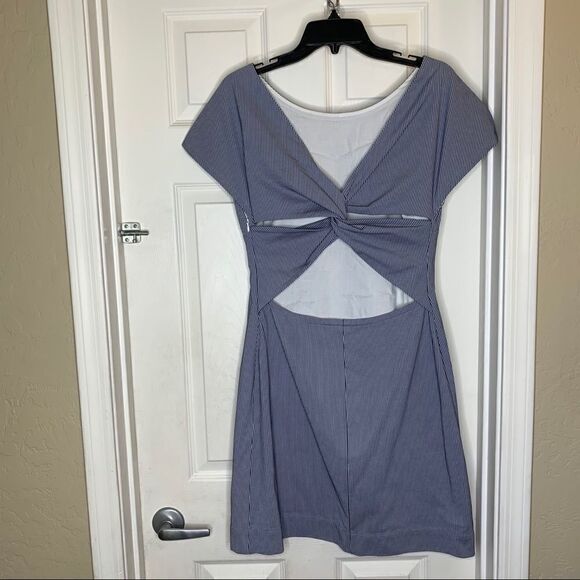 Theory Andrizza Pinstriped Blue Seersucker Dress - Picture 9 of 11